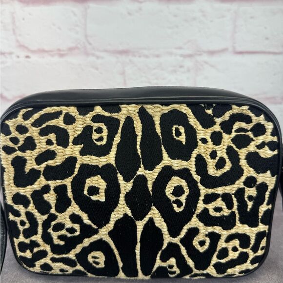 Saint Laurent YSL Raffia Calfskin Leopard Print Monogram Lou Camera Bag Natural - Picture 4 of 16